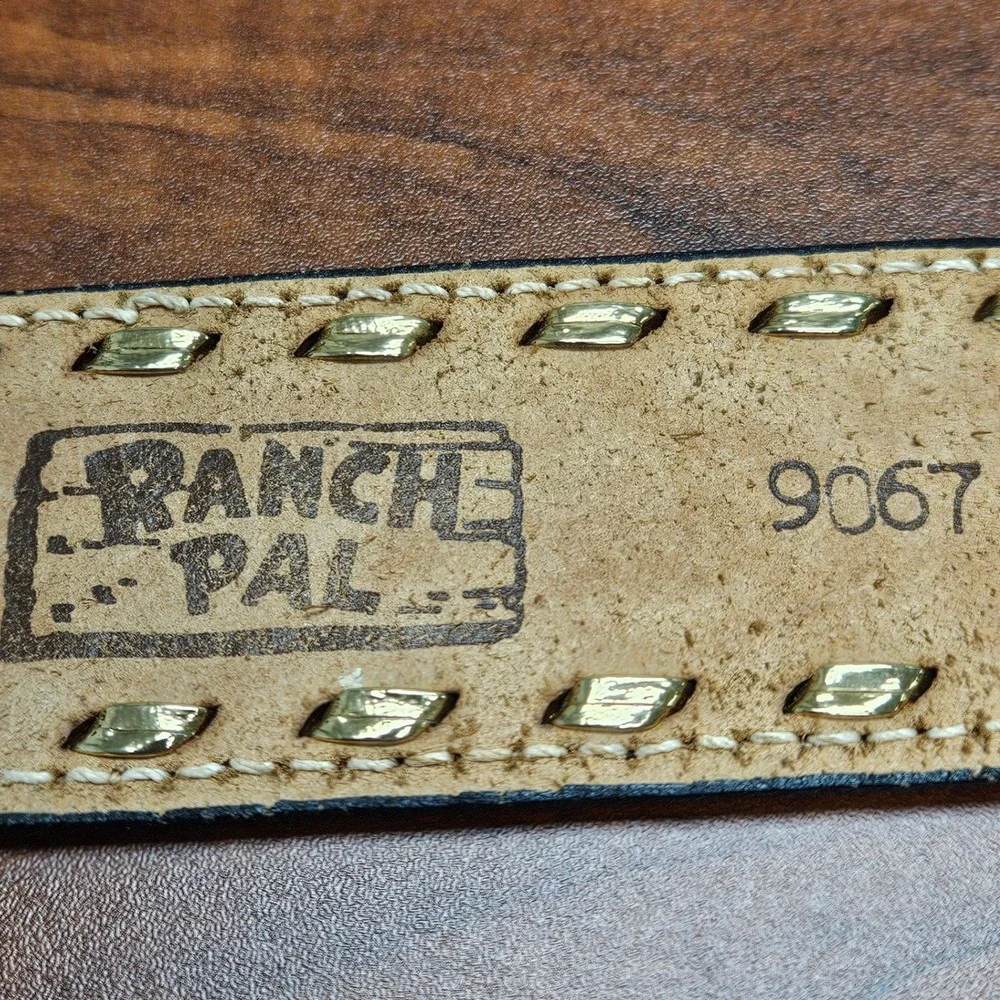 Ranch Pal Mens Brown Tooled Leather Western Belt Armadillo Steer Skull Size 34